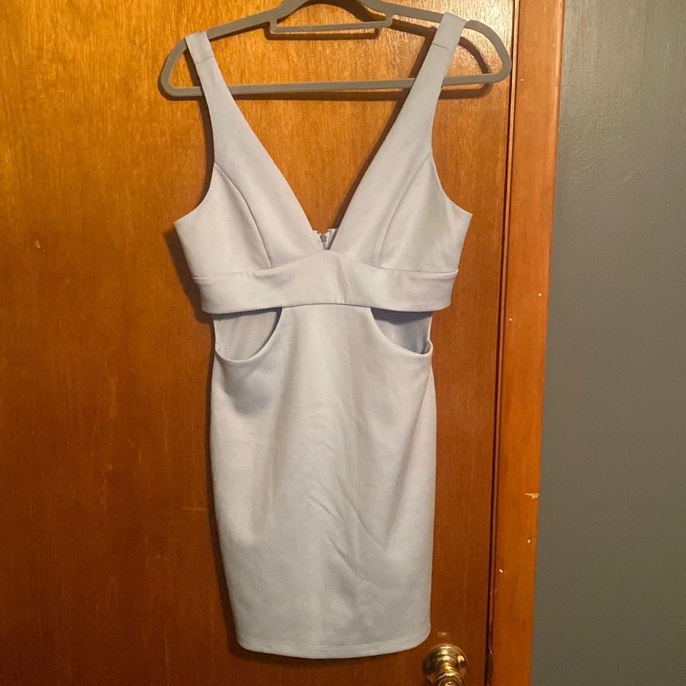 Baby blue bodycon mini dress.